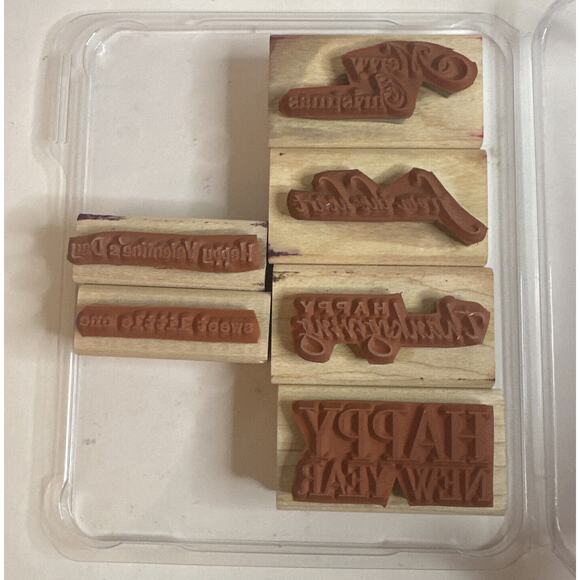 Stampin' Up HOLIDAYS & WISHES Wood Stamp Set of 6 Happy New Year Merry Christmas - Picture 4 of 4